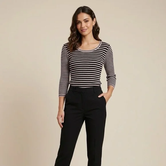 Karl Lagerfeld Striped Ribbed Knit Top | Size Large - Picture 1 of 7